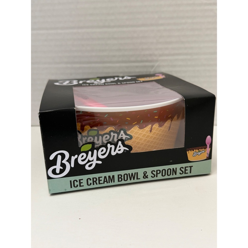 Breyers‎ Ice Cream Bowl and Spoon Set Waffle Cone Design Pink Spoon 50331A New